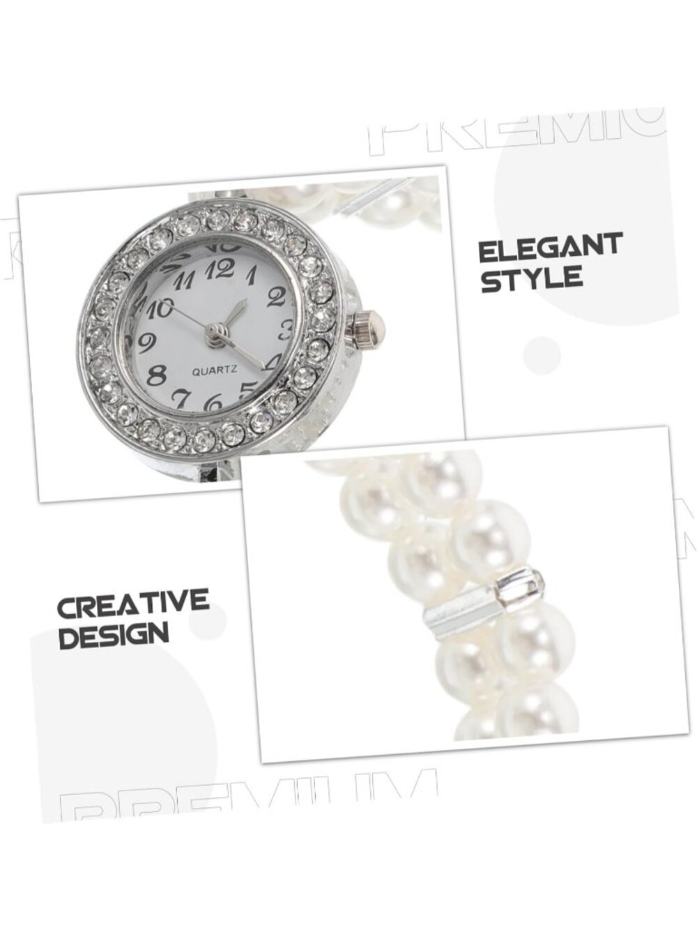 Women's Silver White Rhinestone Pearl Elegant Elastic Bangle Rhinestone Watches - Picture 6 of 6